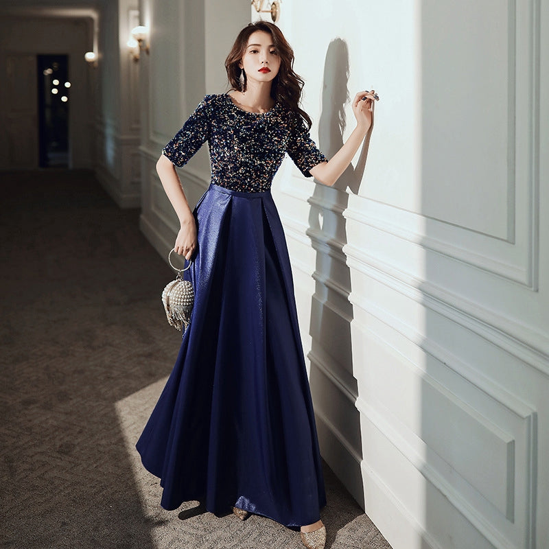 New Blue Birthday Party Dress Long Host Dinner Evening Dress Thin Wome Ame_handmadesg New Blue Birthday Party Dress Long Host Dinner Evening Dress Thin Wome Ame_handmadesg