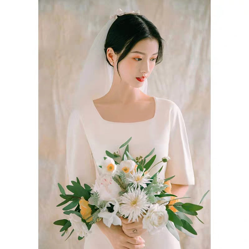 Korean light wedding dress new temperament square collar simple dress small everyday can wear a skinny dress summer