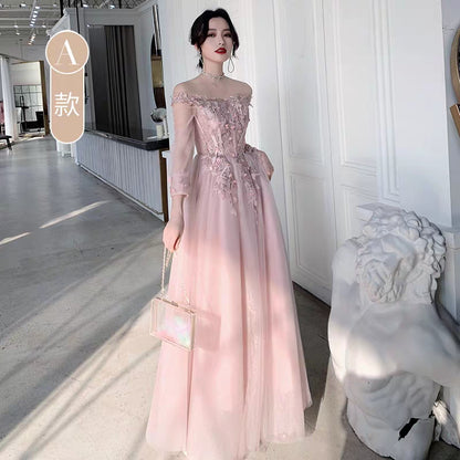 Pink bridesmaid dress 2019 new winter long section annual party evening dress skirt female sisters group girlfriends wedding dress was thin