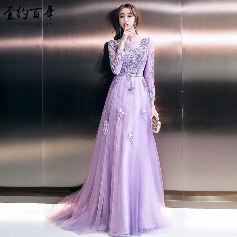 Dinner evening dress long new purple banquet noble elegant dress host show dress dress woman