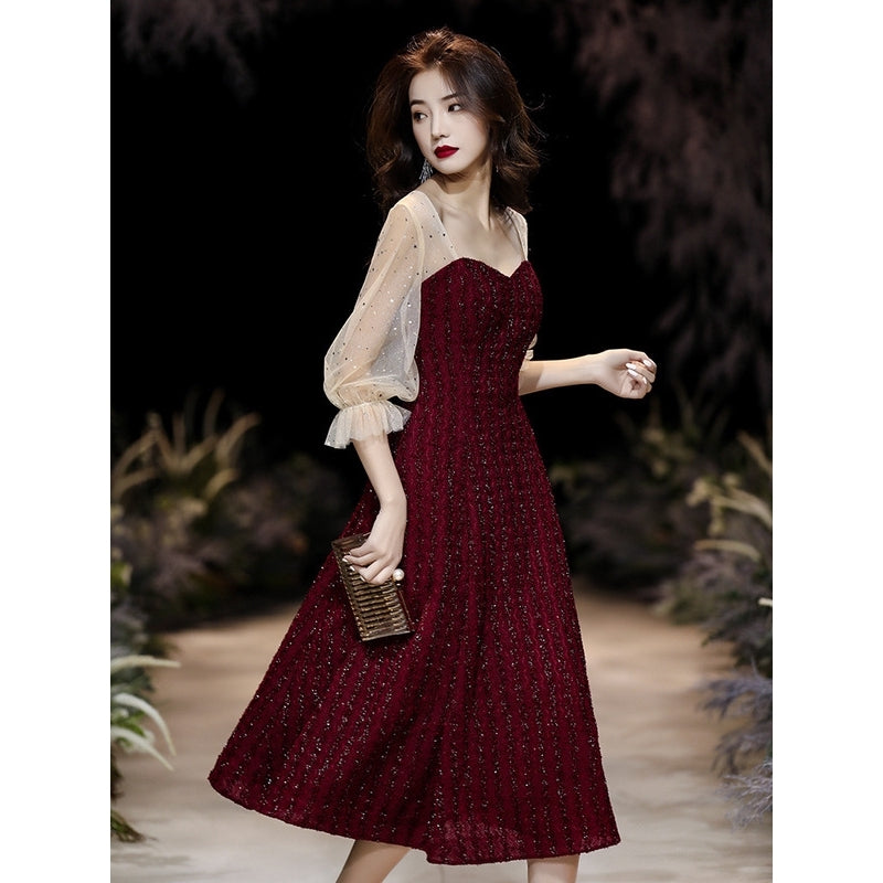 Banquet evening dress red long-sleeved dress women evening dress birth Ame_handmadesg Banquet evening dress red long-sleeved dress women evening dress birth Ame_handmadesg