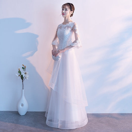 Women White Long Gown Host Dress Birthday Party Dancing Bridle Evenging Gown Model Dress Bridesmaid
