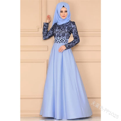 Women Muslim Lace Long Dress Muslimah Maxi Dresses, muslim bridesmaid, baju raya