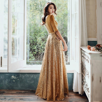 Evening Dress Women Gold Elegant