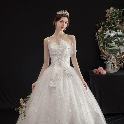 White Lace Flower Beading Bra Wedding Dress