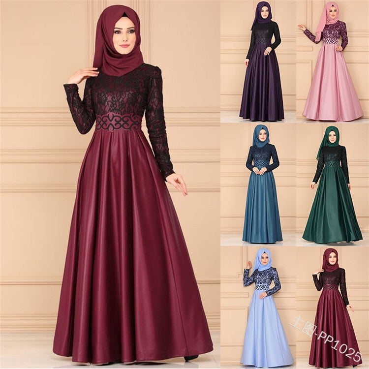 Women Muslim Lace Long Dress Muslimah Maxi Dresses, muslim bridesmaid, baju raya