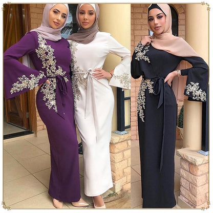 Women's Muslimah Jubah Long Dress Flower Embroidery Muslim Robe, muslim bridesmaid dress, baju raya