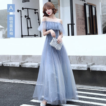 Blue sequined bridesmaid dress cocktail party dress wedding bridal evening gown sister maxi dress concert party dress