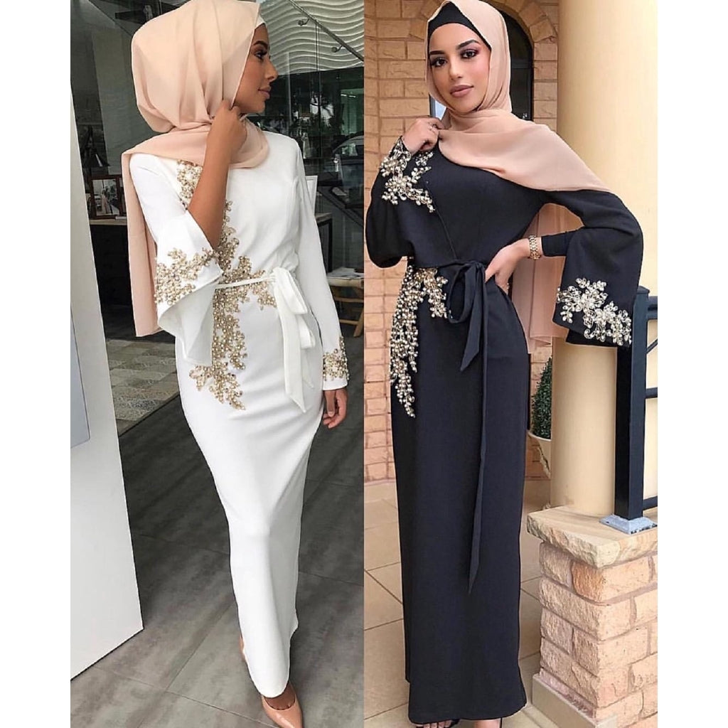 Women's Muslimah Jubah Long Dress Flower Embroidery Muslim Robe, muslim bridesmaid dress, baju raya