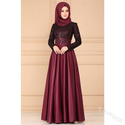 Women Muslim Lace Long Dress Muslimah Maxi Dresses, muslim bridesmaid, baju raya