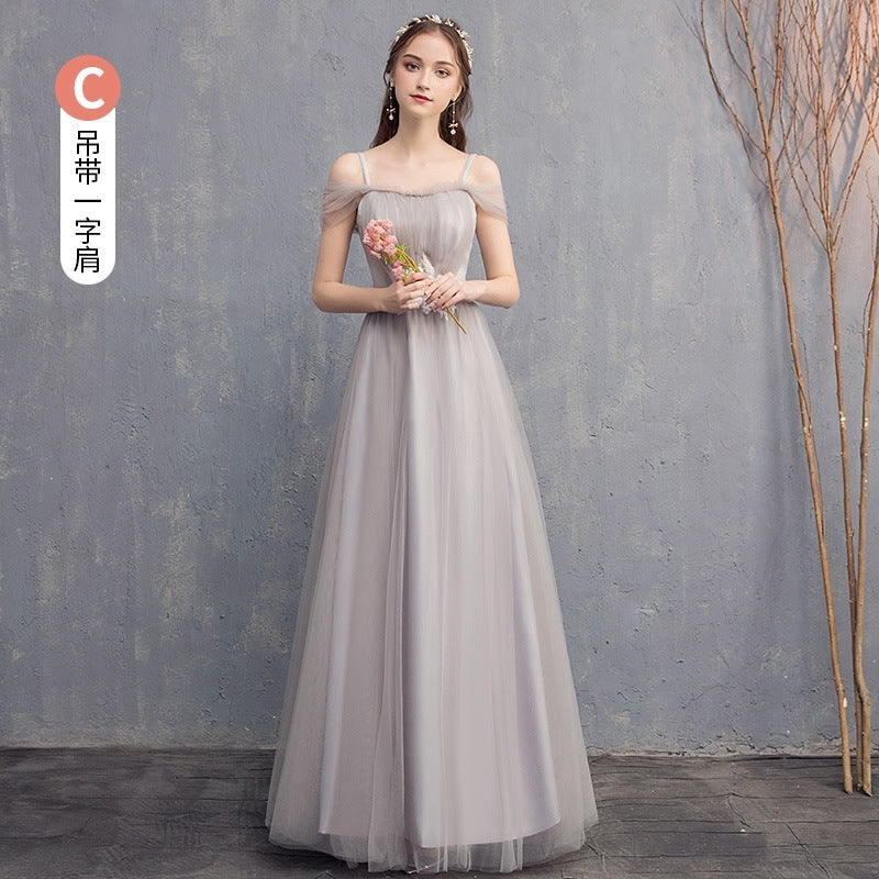 Wedding bridesmaid dress pink dress birthday dress playing piano dress Annual grey dress host maxidress dinner