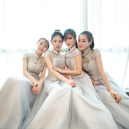 chinese style bridesmaid dresses 2025 Cheongsam Short Modified Red Bridesmaid Dress