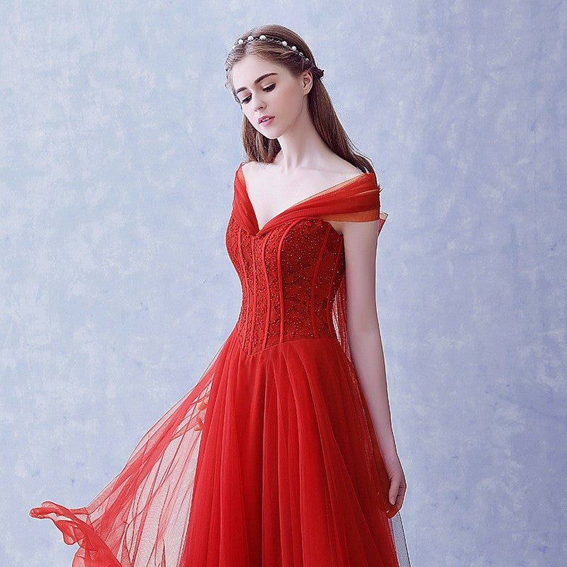 Wedding Bride Toast Dress Women Annual Meeting Evening Gown Piano Play Birthday Party Off-shoulder Long Dress Wine Red