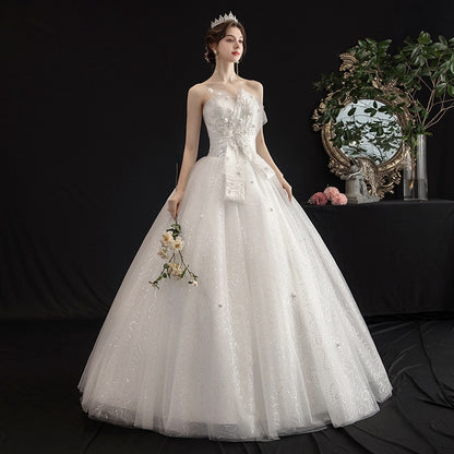 White Lace Flower Beading Bra Wedding Dress