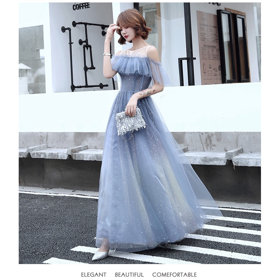 Blue sequined bridesmaid dress cocktail party dress wedding bridal evening gown sister maxi dress concert party dress