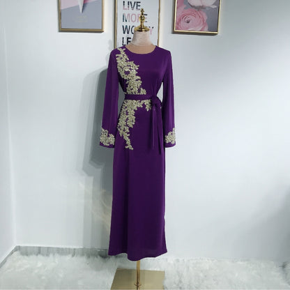 Women's Muslimah Jubah Long Dress Flower Embroidery Muslim Robe, muslim bridesmaid dress, baju raya