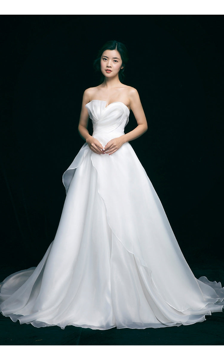white dress shopee White Chiffon Bridal Gown off Shoulder Wedding Trailing Dress Sexy Whi – Ame_handmadesg