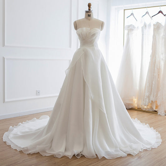 White Chiffon Bridal Gown off Shoulder Wedding Trailing Dress Sexy White Wedding Dress  engagement party dress bridal
