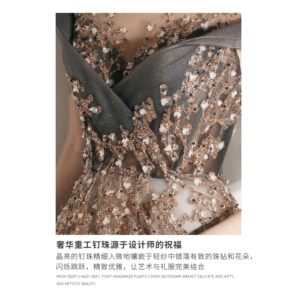 Banquet evening dress female new host party long dress looks thin and expensive, hand made and luxurious