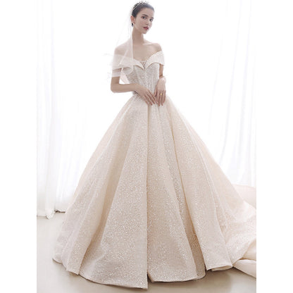  luxury heavy industry, French style, one shoulder, small bride's tail wedding dress
