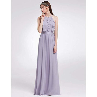 Bridesmaid Dress Ever Pretty Women Elegant Halter Ruffles Adjustable Floor-Length Sleeveless Backless Wedding Party Gowns 07201