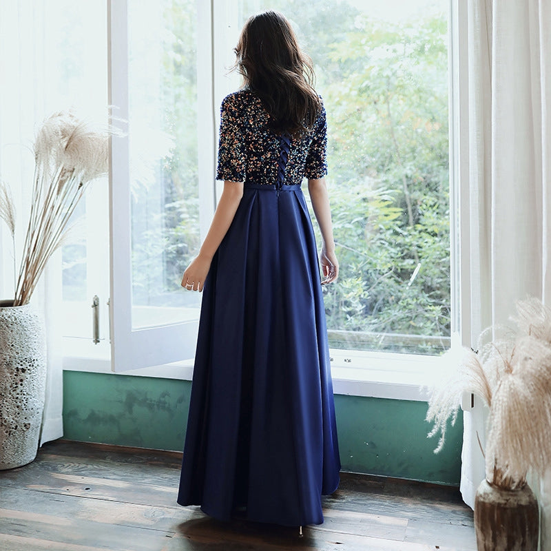 New Blue Birthday Party Dress Long Host Dinner Evening Dress Thin Wome Ame_handmadesg New Blue Birthday Party Dress Long Host Dinner Evening Dress Thin Wome Ame_handmadesg