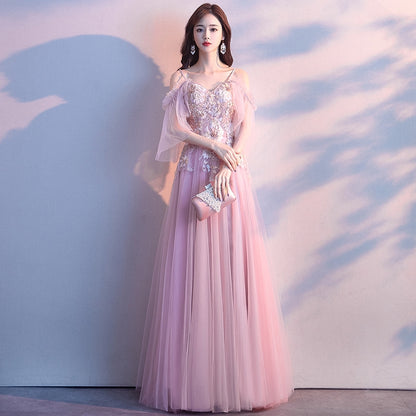 New High-End Luxurious Pink Long host noble temperament annual party evening dress skirt