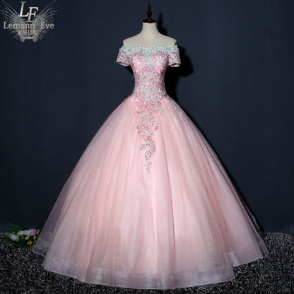 One shoulder colorful wedding dress elegant banquet evening dress beautiful voice solo pengpeng skirt art