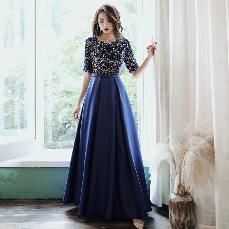 New Blue Birthday Party Dress Long Host Dinner Evening Dress Thin Wome Ame_handmadesg New Blue Birthday Party Dress Long Host Dinner Evening Dress Thin Wome Ame_handmadesg