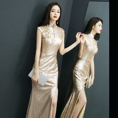 Evening dress female fashion banquet noble celebrity high end host long fishtail show thin dress
