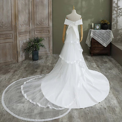 NFLOOR LENGTHew satin light wedding dress wedding dress simple small bride fishtail one word shoulder white