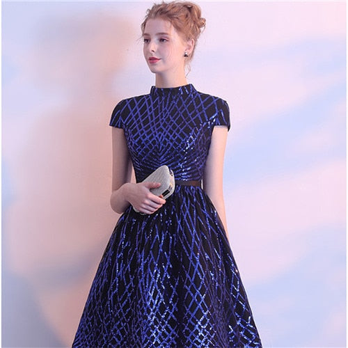 Evening dress women's 2020 new style can usually be worn for dinner banquet navy blue short banquet dress