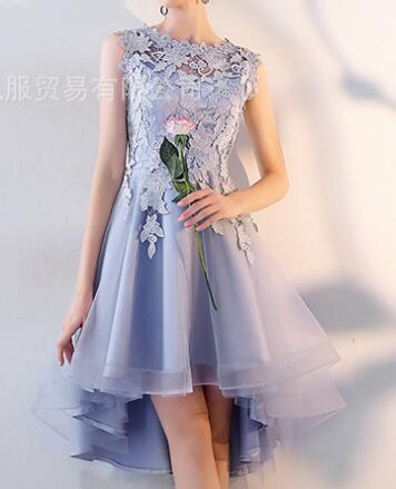 Sex Lace Backless Illusion High-low Flowers Zipper Tea Length Formal Dresses Party Full Dress Vintage Porm Gown LX094