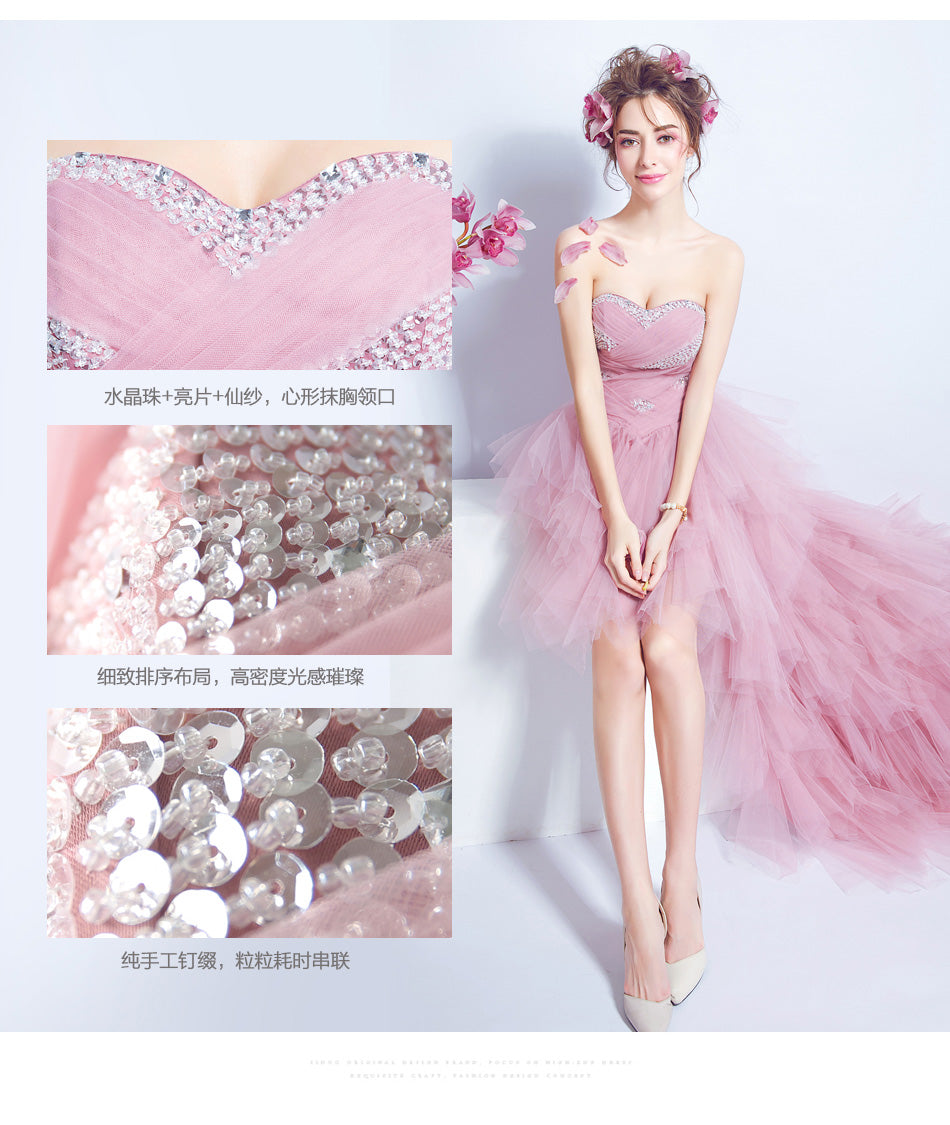 New Arrival Popin Fashion Front Short and Long Back Off the Shoulder Trailing Bridesmaid Dres 1068