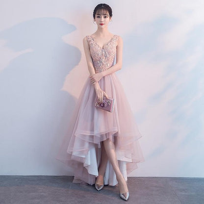 V-neck Pink Elegant Dress Slim Sexy Flower Chiffon Evening Party