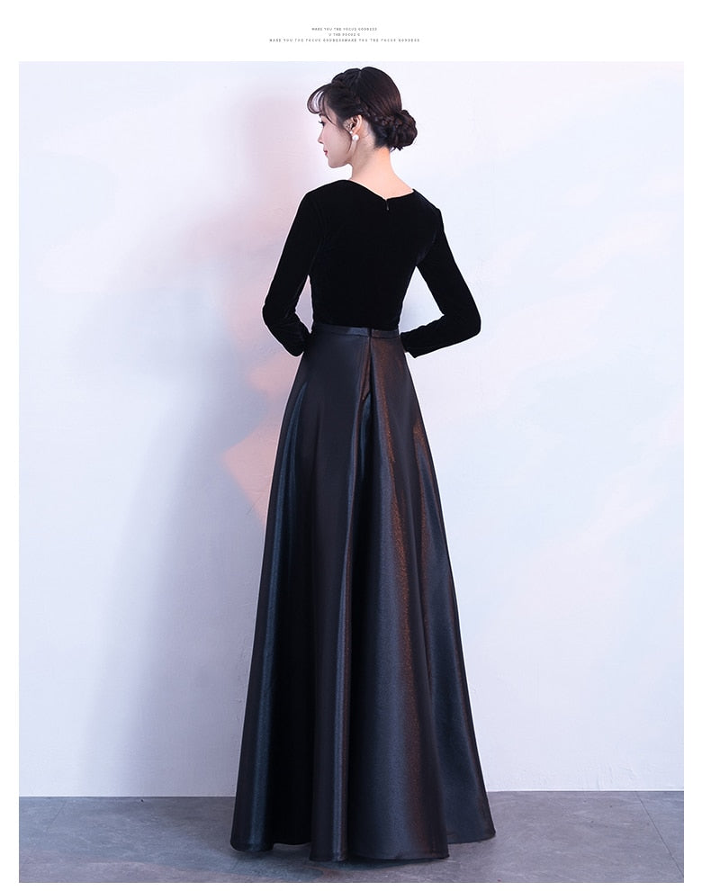 Deep V Robe De Soiree Long Sleeve Burgundy Satin Evening Dress Long Vestido De Festa Longo Elegant Dresses
