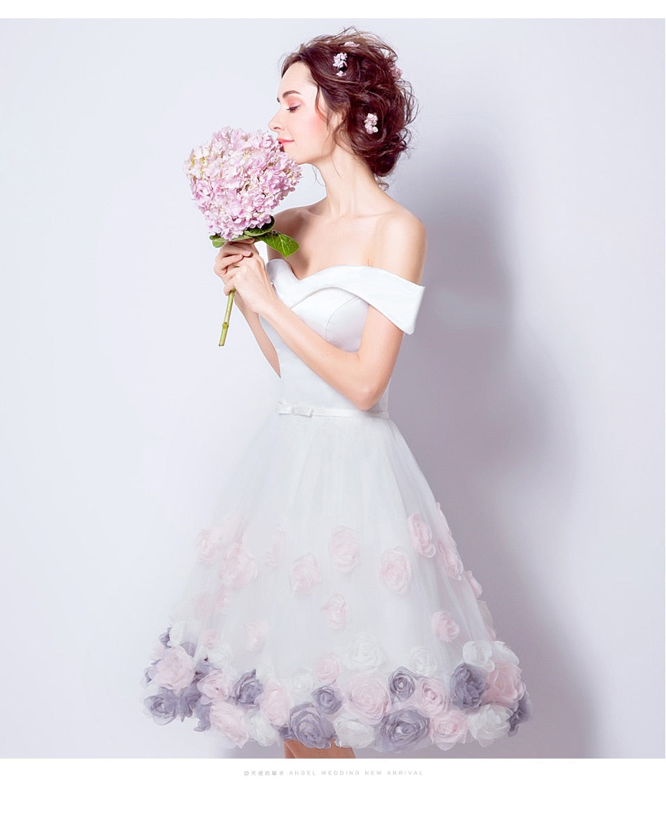 High Quality Pretty Sweetheart Pink&Purple Roses Decorated Style Bridesmaid Dress  224
