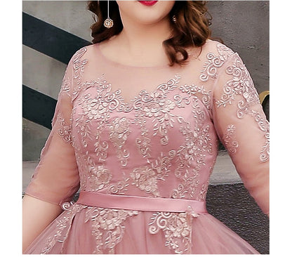Elegant A-line Floor-Length Pink Bridesmaid Dresses Plus Size 2019 Lace Appliques Tulle Long Wedding Guest Dresses For Women