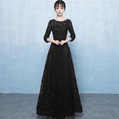 Female Chinese Prom Dress Full Length Elegant Novelty Cheongsam Formal Party Dresses Half Sleeve Round Neck Evening Party Gown