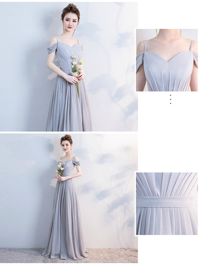 Elegant Grey Off The Shoulder Chiffon Lace Up Bridesmaid Dresses Backless A-line Long Vestidos De Festa 2019 Wedding Party Gowns