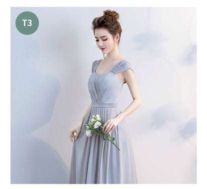 Elegant Grey Off The Shoulder Chiffon Lace Up Bridesmaid Dresses Backless A-line Long Vestidos De Festa 2019 Wedding Party Gowns