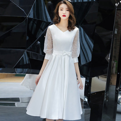 White Slim Dress Chinese Oriental V-neck Wedding Women Sexy Short Cheongsam Evening Dress Elegant Princess Dresses Modern Qipao