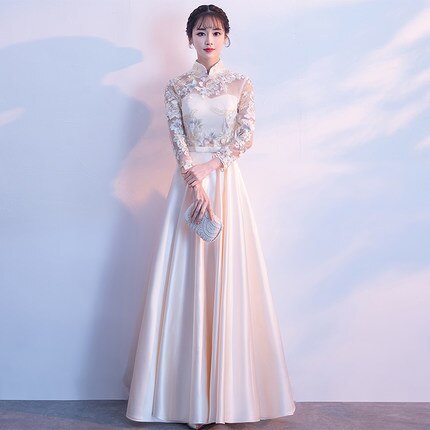 Champagne Lace Chinese Dress Qipao Party Dresses Bride Cheongsam Dress New Evening Dress Oriental Wedding Gowns Vestido Size 2XL