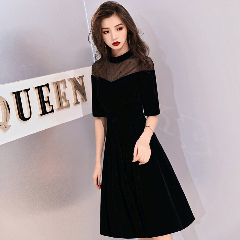 Fashion Mesh Neckline Sexy Slim Party Dress Evening Dress Female Chinese Dresss Improved Cheongsam Size S-XXL