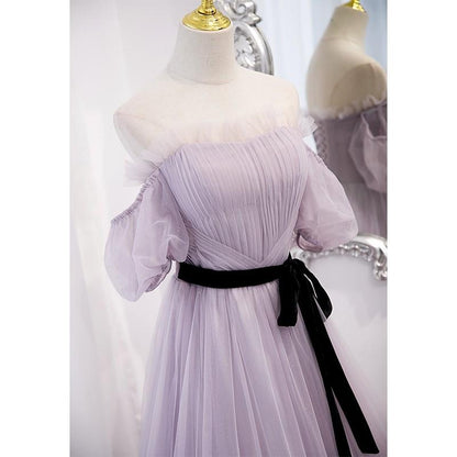 Purple evening dress skirt fairy high-end one-word shoulder art exam long skirt niche light luxury host banquet sense of luxury