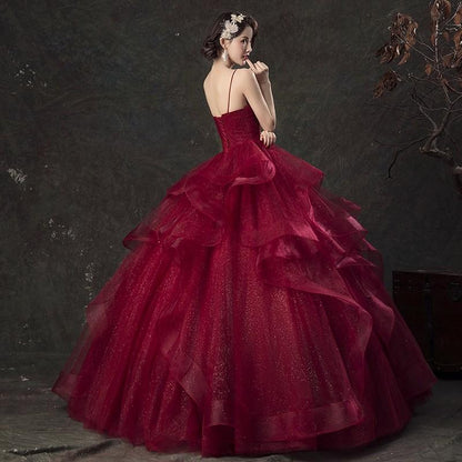 Red Wedding 2022 New Bride Wedding Host Evening Dress Smeared Chest V-Neck Sling Hepburn Show Thin Pony Skirt