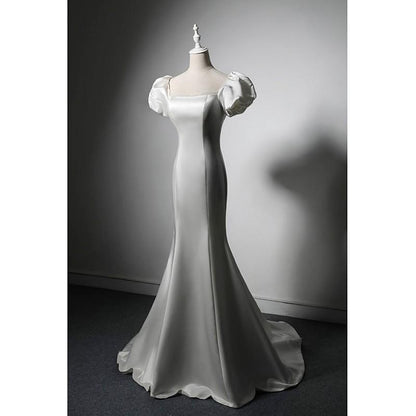 soft satin texture white court fishtail outdoor light wedding dress long skirt