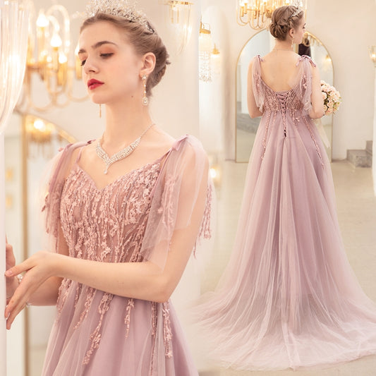 Angel troue rok, blomme pienk bruid roosterbrood aandete partytjie jaarlikse troue rok 6676. | Amehandmadesg