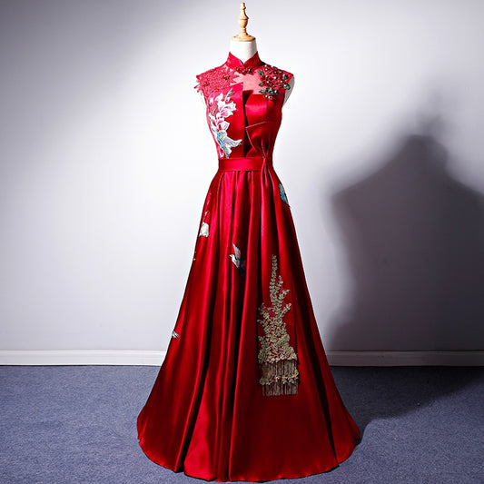 Toast 2020 spring new bride red noble Chinese cheongsam long wedding evening dress dress women back to the door.