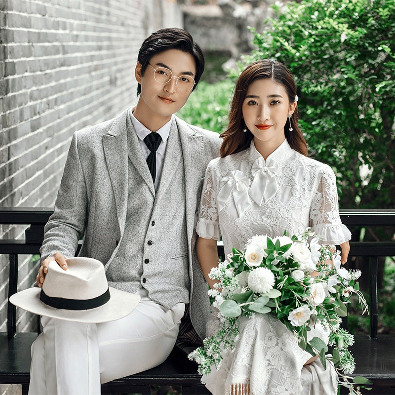 retro cheongsam wedding dress fantasy white lace 2020 new bride brigade shoot certificate dress girl.